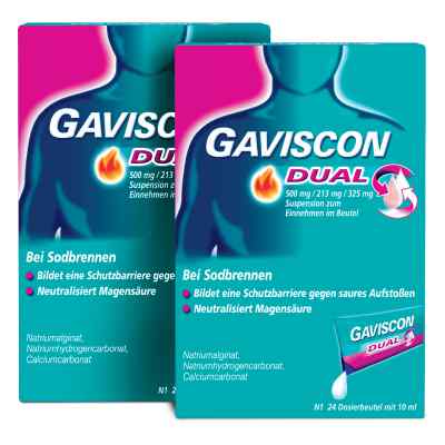 GAVISCON Dual 500 mg, 213 mg, 325 mg Suspension Dosierbeutel 2x24x10 ml von Reckitt Benckiser Deutschland PZN 08100155